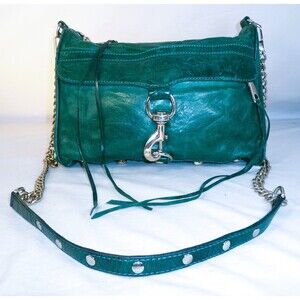 Rebecca Minkoff green leather purse handbag gold hardware chain strap *READ*